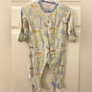 Magnetic Me Blue and Green Footies One Piece with Whimsical Animal Print